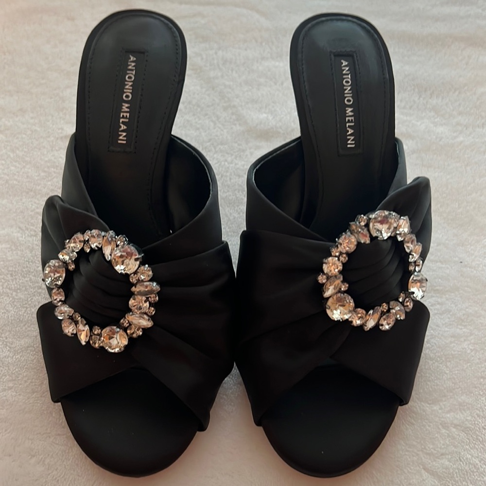 Antonio Melani rhinestone and black satin formal heels